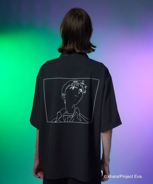 EVA×HARE デザインシャツ 黒 新世紀エヴァンゲリオン×HARE】ラインアートシャツ(HARE)（シャツ