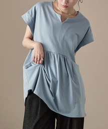 フレンチスリーブ キーネックゆるチュニックTシャツ