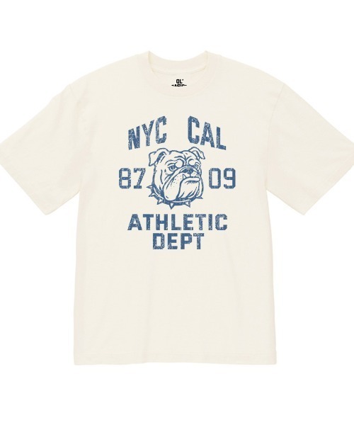 Ol' Basics(オールベーシックス)の「Ol' Basics(オール・ベーシックス) 半袖Tシャツ ヴィンテージライク バイオウォッシュ ブルドッグイラスト ロゴ ひび割れ クラックプリント Tシャツ 半袖 トップス カットソー カレッジ アメカジ カジュアル レディース ユニセックス(Tシャツ/カットソー・レディース・ブラック系/イエロー系/パープル系/ホワイト/ネイビー/レッド・S)」の1枚目の写真