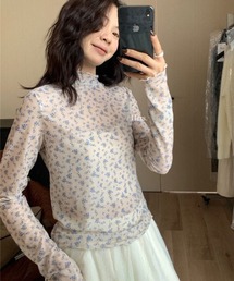 小花柄シアーレース長袖インナートップス