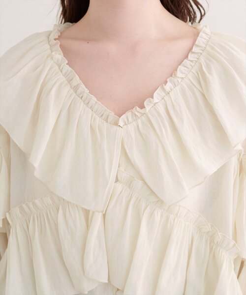 natural couture（ナチュラルクチュール）の「Vネックフリル衿キャンディスリーブブラウス（シャツ/ブラウス・レディース・アイボリー/レッド系その他/ブラウン・FREE）」の12枚目の写真