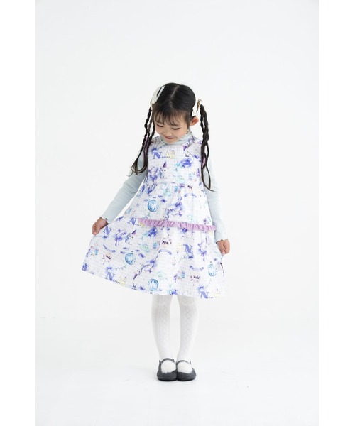 nino(ニノ)の「パープルねこプリントジャンパースカート☆(ジャンパースカート・キッズ・パープル・130cm/140cm/150cm)」の3枚目の写真