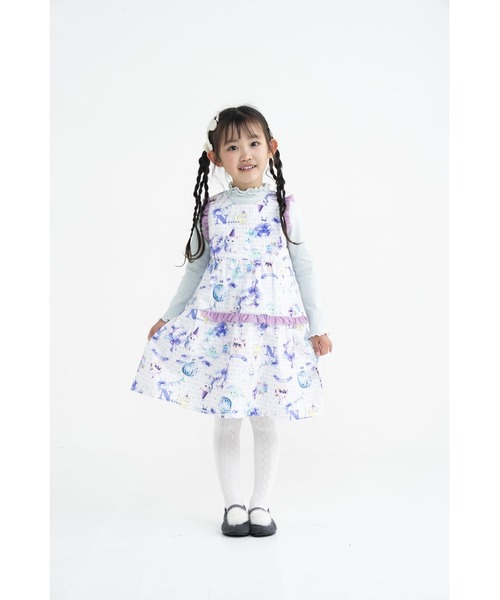 nino(ニノ)の「パープルねこプリントジャンパースカート☆(ジャンパースカート・キッズ・パープル・130cm/140cm/150cm)」の4枚目の写真