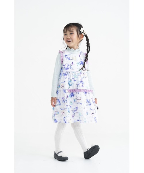 nino(ニノ)の「パープルねこプリントジャンパースカート☆(ジャンパースカート・キッズ・パープル・130cm/140cm/150cm)」の5枚目の写真