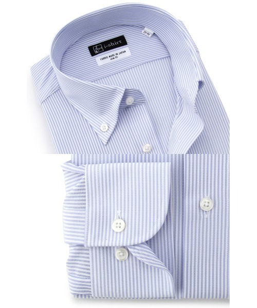 Perfect Suit FActory（パーフェクトスーツファクトリー）の「【完全ノーアイロン/アイシャツLimited】 ロンドンストライプ　スリムフィット　ボタンダウン　ネイビー（ビジネスシャツ・メンズ・ネイビー・3L/LL86/LL84/S80/M80/M82/L82/L84）」の2枚目の写真