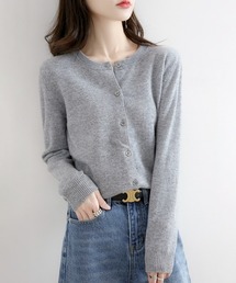 シンプルクルーネックコンパクトニットカーディガン