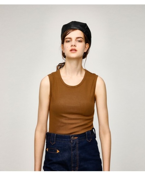 MOUSSY（マウジー）の「SLEEVELESS BASIC TOP（タンクトップ・レディース・オフホワイト/ライトブラウン/ブラック・FREE）」の3枚目の写真