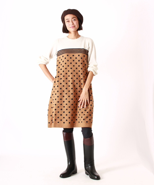 45r フォーティファイブアール の 撚り杢knit水玉dress ワンピース Wear