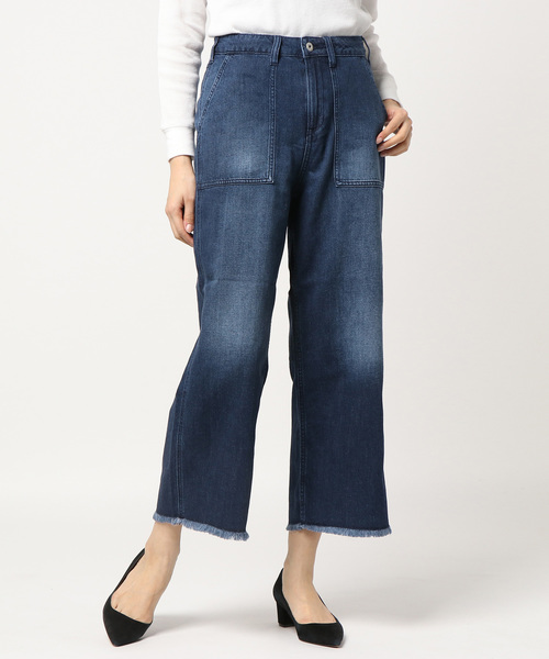 Green　Parks（グリーンパークス）の「甘織りワイドデニムパンツ（デニムパンツ・レディース・インディゴブルー/ライトインディゴブルー/ワンウォッシュ・M/L）」の2枚目の写真