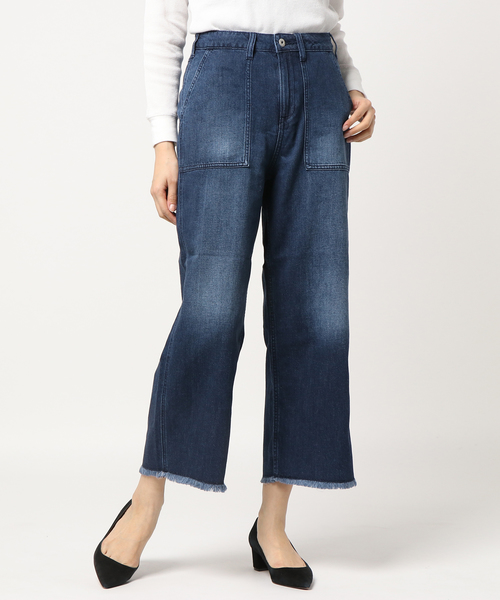 Green　Parks（グリーンパークス）の「甘織りワイドデニムパンツ（デニムパンツ・レディース・インディゴブルー/ライトインディゴブルー/ワンウォッシュ・M/L）」の6枚目の写真