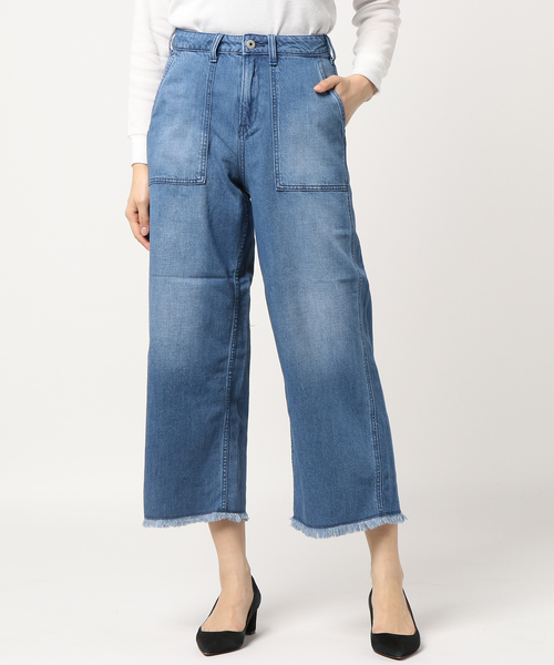 Green　Parks（グリーンパークス）の「甘織りワイドデニムパンツ（デニムパンツ・レディース・インディゴブルー/ライトインディゴブルー/ワンウォッシュ・M/L）」の17枚目の写真