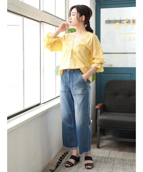 Green　Parks（グリーンパークス）の「甘織りワイドデニムパンツ（デニムパンツ・レディース・インディゴブルー/ライトインディゴブルー/ワンウォッシュ・M/L）」の8枚目の写真