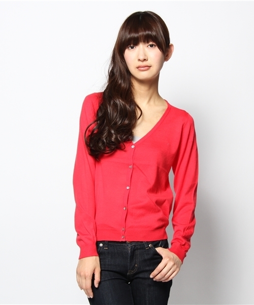 earth music&ecology（アースミュージックアンドエコロジー）の「ピマコットンVカーディガン（カーディガン/ボレロ・レディース・ネイビー/レッド/ピンク/ロイヤルブルー/イエロー/グリーン/ベージュ系その他/杢グレー・SMALL/MEDIUM）」の8枚目の写真