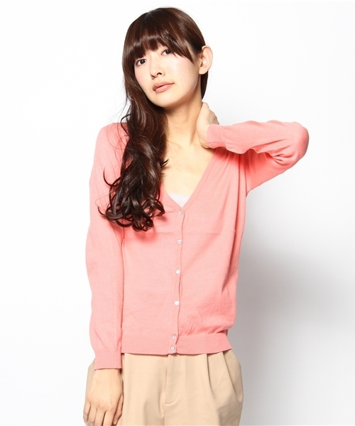 earth music&ecology（アースミュージックアンドエコロジー）の「ピマコットンVカーディガン（カーディガン/ボレロ・レディース・ネイビー/レッド/ピンク/ロイヤルブルー/イエロー/グリーン/ベージュ系その他/杢グレー・SMALL/MEDIUM）」の7枚目の写真