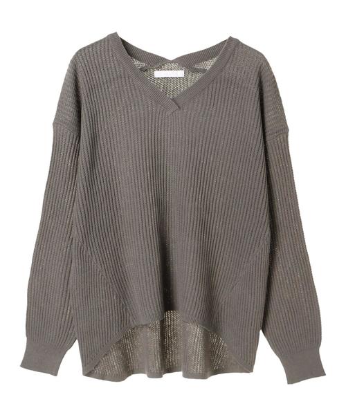 AMERICAN HOLIC（アメリカンホリック）の「・長袖ワッフル編み両Vネックプルオーバー（ニット/セーター・レディース・オフホワイト/ライトカーキ/ネイビー/ブラック/杢グレー・FREE）」の9枚目の写真