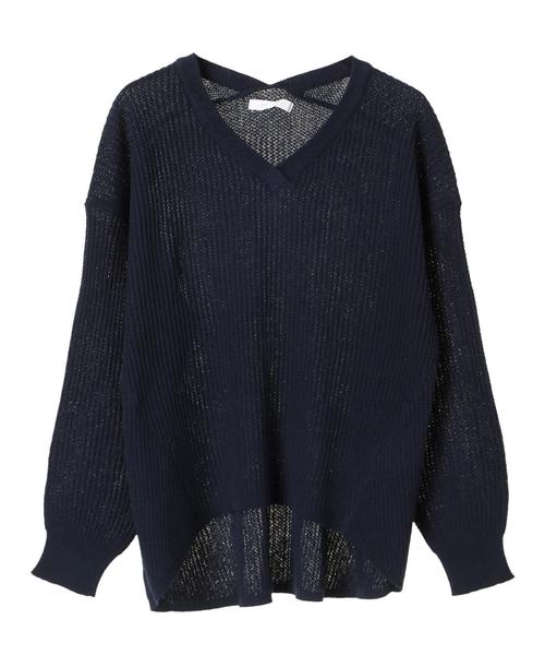 AMERICAN HOLIC（アメリカンホリック）の「・長袖ワッフル編み両Vネックプルオーバー（ニット/セーター・レディース・オフホワイト/ライトカーキ/ネイビー/ブラック/杢グレー・FREE）」の10枚目の写真