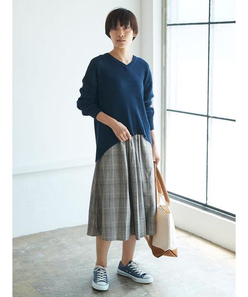 AMERICAN HOLIC（アメリカンホリック）の「・長袖ワッフル編み両Vネックプルオーバー（ニット/セーター・レディース・オフホワイト/ライトカーキ/ネイビー/ブラック/杢グレー・FREE）」の12枚目の写真