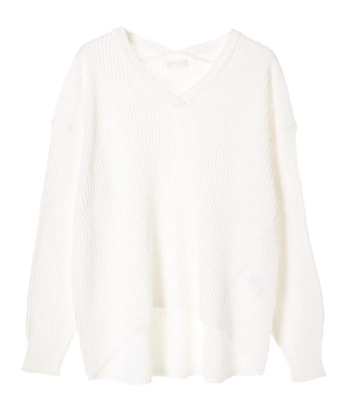 AMERICAN HOLIC（アメリカンホリック）の「・長袖ワッフル編み両Vネックプルオーバー（ニット/セーター・レディース・オフホワイト/ライトカーキ/ネイビー/ブラック/杢グレー・FREE）」の6枚目の写真