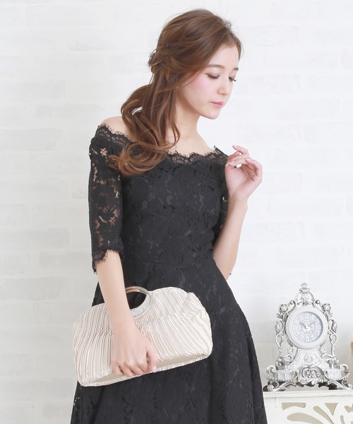Lace Ladies(レースレディース)の「総レースオフショルダーミモレ丈フレアドレス・ワンピース(ドレス・レディース・ベージュ/ブラック/グリーン/ネイビー・M/S/L/XL)」の9枚目の写真