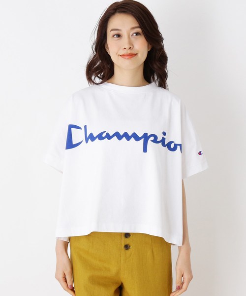 Champion(チャンピオン)の「Champion ロゴワイドTシャツ(Tシャツ/カットソー・レディース・オフホワイト/ネイビー・02)」の8枚目の写真