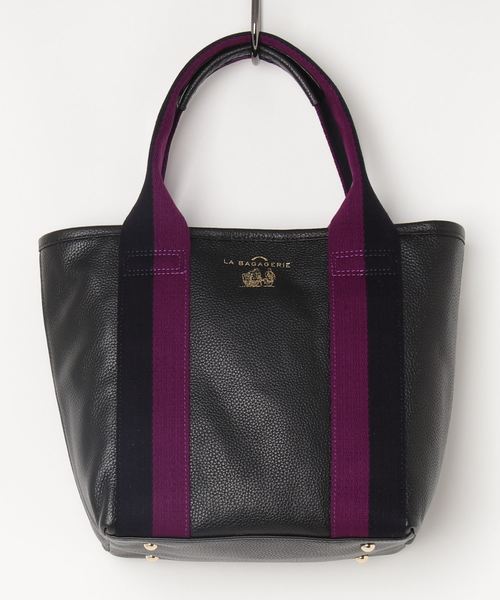 LA BAGAGERIE（ラバガジェリー）の「バイカラーテープハンドルレザートート（トートバッグ・レディース・グレー/ブラック×パープル/ブラック×ブルー/グレイッシュベージュ・FREE）」の2枚目の写真