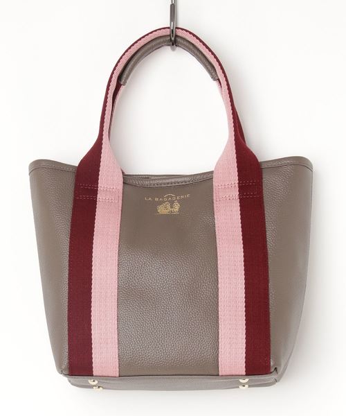LA BAGAGERIE（ラバガジェリー）の「バイカラーテープハンドルレザートート（トートバッグ・レディース・グレー/ブラック×パープル/ブラック×ブルー/グレイッシュベージュ・FREE）」の4枚目の写真