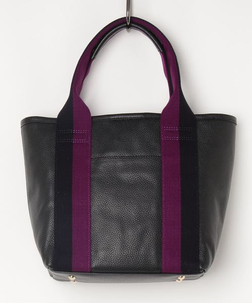 LA BAGAGERIE（ラバガジェリー）の「バイカラーテープハンドルレザートート（トートバッグ・レディース・グレー/ブラック×パープル/ブラック×ブルー/グレイッシュベージュ・FREE）」の8枚目の写真