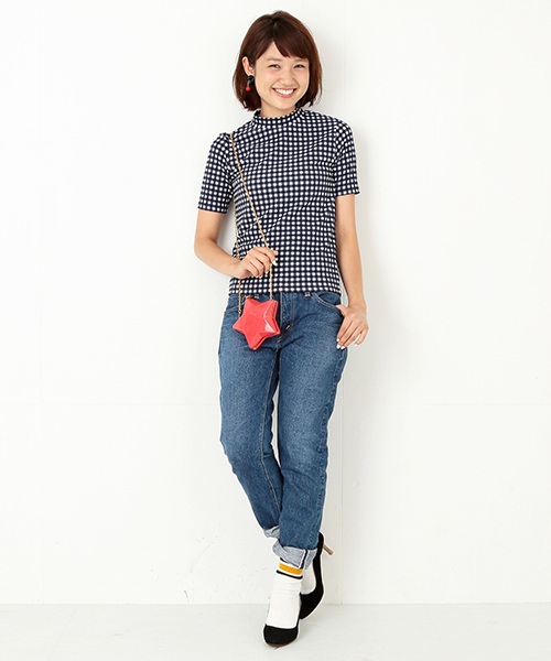 Ray BEAMS（レイビームス）の「Ray BEAMS / ギンガムチェック ハイネックT（Tシャツ/カットソー・レディース・ブラック/ネイビー・ONE SIZE）」の11枚目の写真