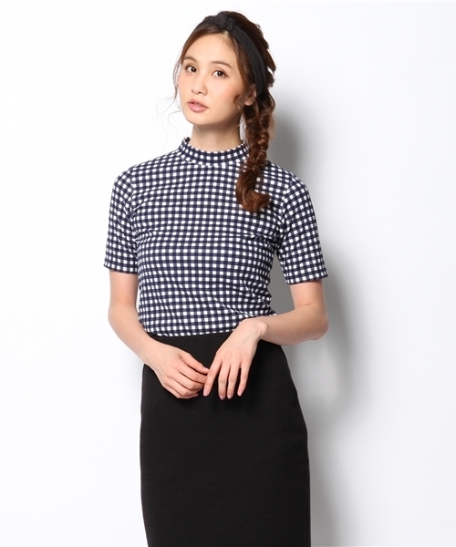 Ray BEAMS（レイビームス）の「Ray BEAMS / ギンガムチェック ハイネックT（Tシャツ/カットソー・レディース・ブラック/ネイビー・ONE SIZE）」の13枚目の写真