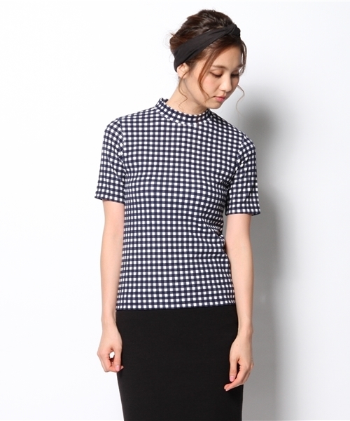 Ray BEAMS（レイビームス）の「Ray BEAMS / ギンガムチェック ハイネックT（Tシャツ/カットソー・レディース・ブラック/ネイビー・ONE SIZE）」の9枚目の写真