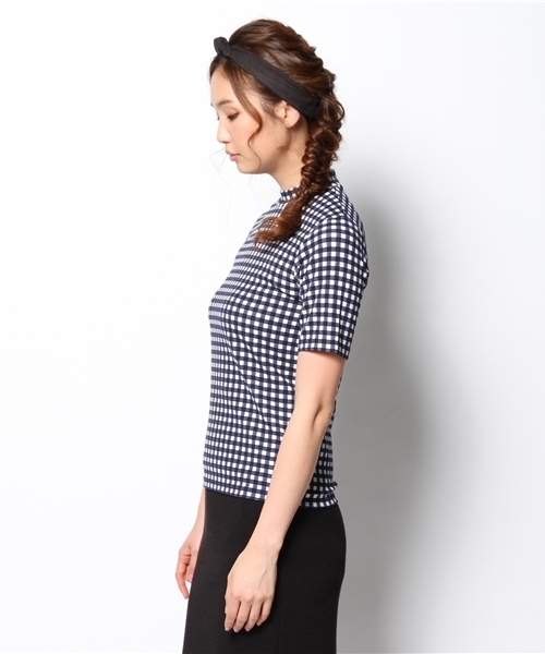 Ray BEAMS（レイビームス）の「Ray BEAMS / ギンガムチェック ハイネックT（Tシャツ/カットソー・レディース・ブラック/ネイビー・ONE SIZE）」の8枚目の写真