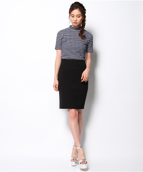 Ray BEAMS（レイビームス）の「Ray BEAMS / ギンガムチェック ハイネックT（Tシャツ/カットソー・レディース・ブラック/ネイビー・ONE SIZE）」の6枚目の写真