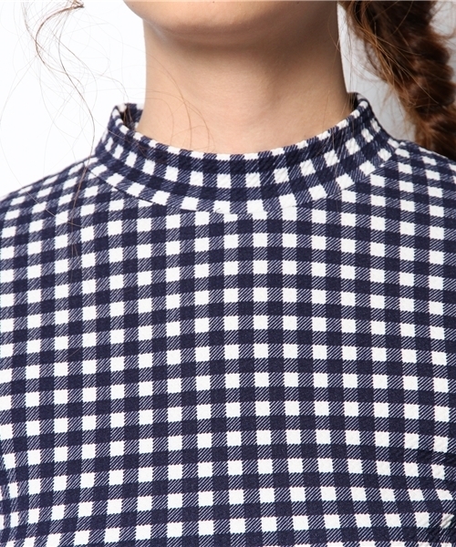 Ray BEAMS（レイビームス）の「Ray BEAMS / ギンガムチェック ハイネックT（Tシャツ/カットソー・レディース・ブラック/ネイビー・ONE SIZE）」の5枚目の写真