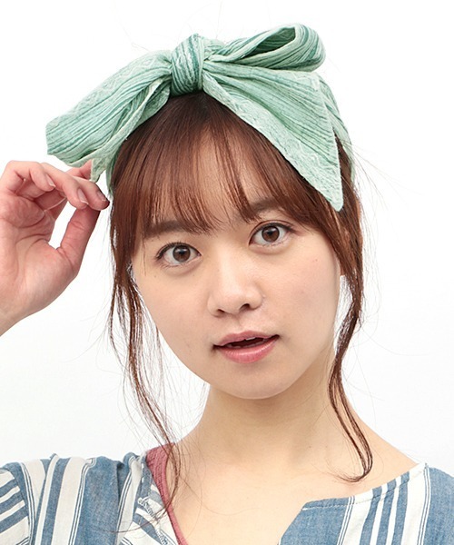 チチカカ(チチカカ)の「ドビークレープxレース ヘアバンド(ヘアバンド・レディース・グリーン/オレンジ・FREE)」の2枚目の写真