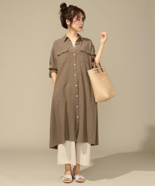 セール】【洗える】シルキーリネン ワンピース（シャツ