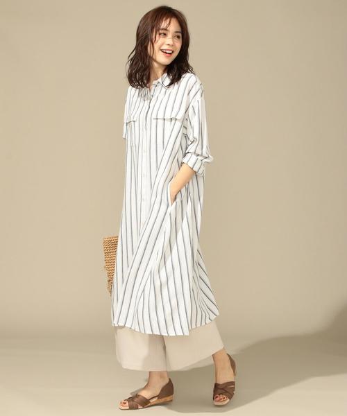 セール】【洗える】シルキーリネン ワンピース（シャツ