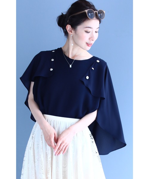 cawaii（カワイイ）の「（濃紺）ふわり二の腕隠しのマント付き。2way愉しめるブラウストップス（マント付）（シャツ/ブラウス・レディース・ネイビー・FREE）」の22枚目の写真
