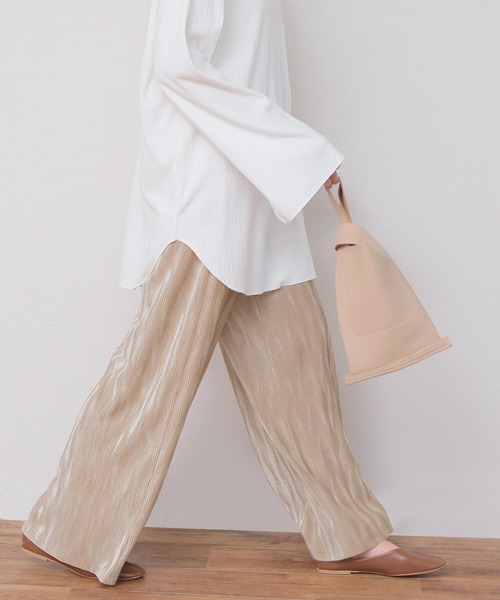 reca（レカ）の「ウェーブ柄 ベロアワイドパンツ（その他パンツ・レディース・ベージュ/ピンク系その他/グレー・FREE）」の6枚目の写真