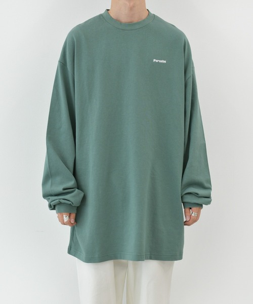 Perushu（ペルーシュ）の「ロゴ刺繍ビッグロンT（Tシャツ/カットソー・メンズ・パープル/グリーン/ライトグレー/ライトブルー/ホワイト・LARGE/SMALL/MEDIUM）」の4枚目の写真