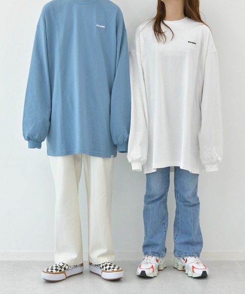 Perushu（ペルーシュ）の「ロゴ刺繍ビッグロンT（Tシャツ/カットソー・メンズ・パープル/グリーン/ライトグレー/ライトブルー/ホワイト・LARGE/SMALL/MEDIUM）」の14枚目の写真