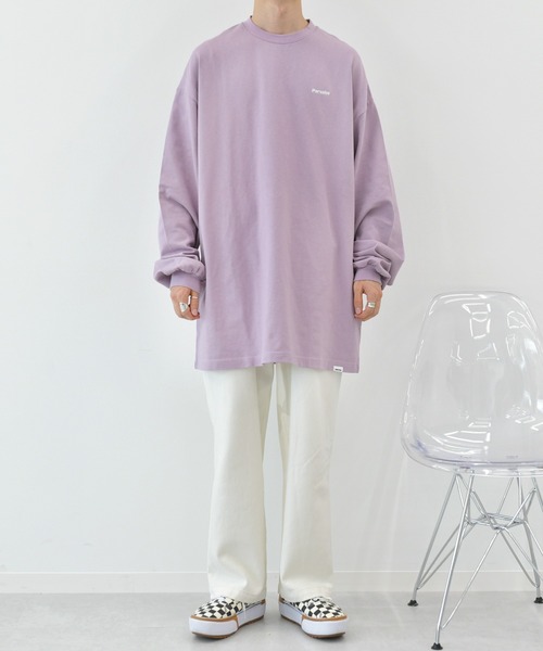 Perushu（ペルーシュ）の「ロゴ刺繍ビッグロンT（Tシャツ/カットソー・メンズ・パープル/グリーン/ライトグレー/ライトブルー/ホワイト・LARGE/SMALL/MEDIUM）」の12枚目の写真