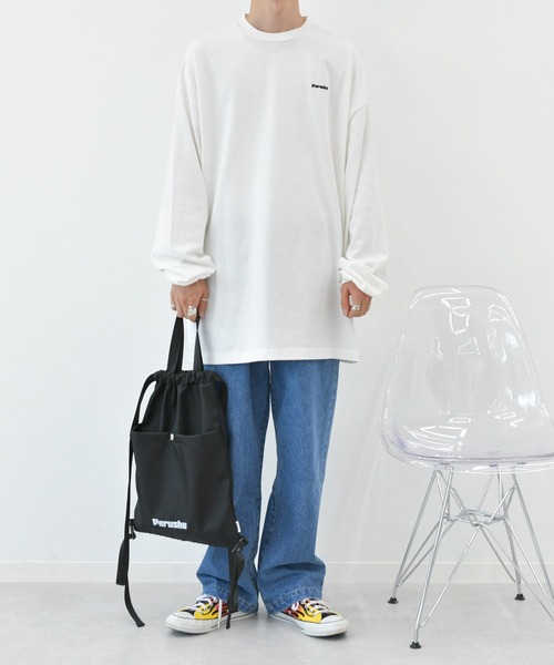 Perushu（ペルーシュ）の「ロゴ刺繍ビッグロンT（Tシャツ/カットソー・メンズ・パープル/グリーン/ライトグレー/ライトブルー/ホワイト・LARGE/SMALL/MEDIUM）」の6枚目の写真