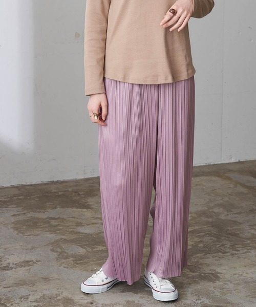 Chaco closet（チャコ クローゼット）の「プリント＆無地ワイドストレートプリーツパンツ（その他パンツ・レディース・ブラック/イエロー系その他/ブラウン系その他/グレー系その他/ライトグレー/パープル系その他/ライトグリーン/パープル系その他2/オレンジ/グレイッシュベージュ/アイボリー/ブルー/コーラル・FREE）」の10枚目の写真