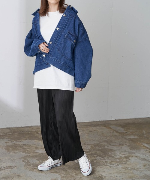 Chaco closet（チャコ クローゼット）の「プリント＆無地ワイドストレートプリーツパンツ（その他パンツ・レディース・ブラック/イエロー系その他/ブラウン系その他/グレー系その他/ライトグレー/パープル系その他/ライトグリーン/パープル系その他2/オレンジ/グレイッシュベージュ/アイボリー/ブルー/コーラル・FREE）」の22枚目の写真