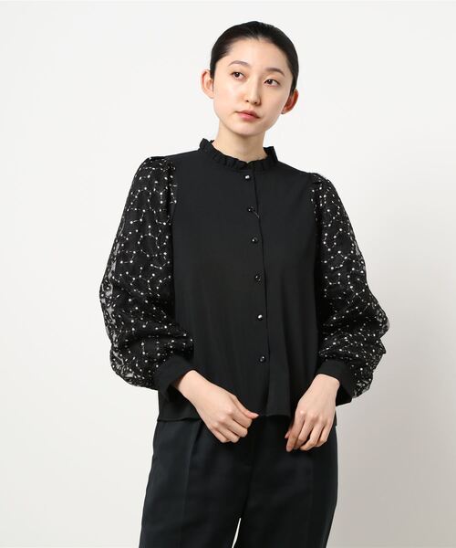 rps（アールピーエス）の「フラワーレース袖切替フリルネックブラウス（シャツ/ブラウス・レディース・ブラック/アイボリー/オフホワイト・M）」の8枚目の写真