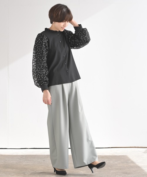 rps（アールピーエス）の「フラワーレース袖切替フリルネックブラウス（シャツ/ブラウス・レディース・ブラック/アイボリー/オフホワイト・M）」の9枚目の写真