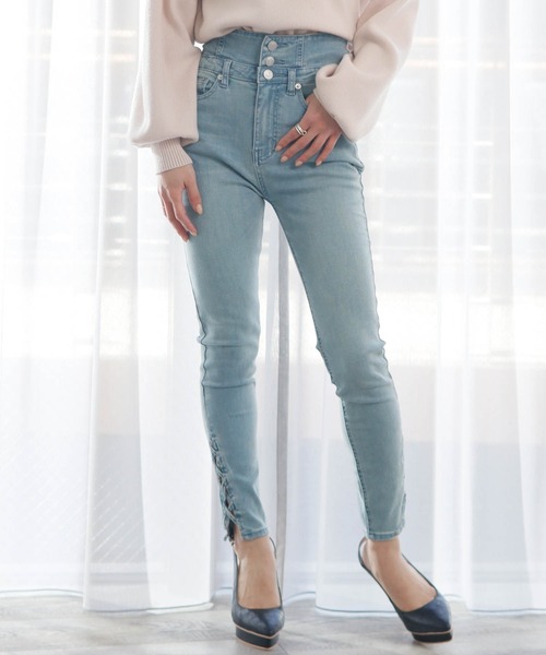 LIPSERVICE（リップサービス）の「サイドクロススキニ-denimパンツ（デニムパンツ・レディース・インディゴブルー/ブラック/ブルー系その他・S/M/XS）」の3枚目の写真