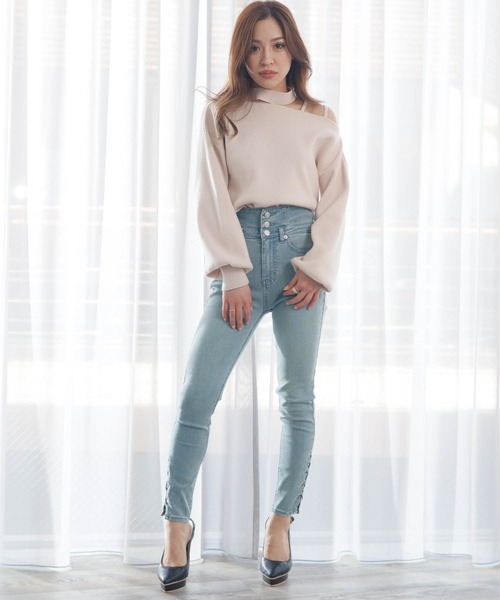 LIPSERVICE（リップサービス）の「サイドクロススキニ-denimパンツ（デニムパンツ・レディース・インディゴブルー/ブラック/ブルー系その他・S/M/XS）」の4枚目の写真