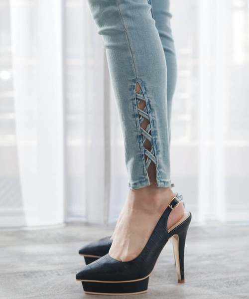 LIPSERVICE（リップサービス）の「サイドクロススキニ-denimパンツ（デニムパンツ・レディース・インディゴブルー/ブラック/ブルー系その他・S/M/XS）」の7枚目の写真