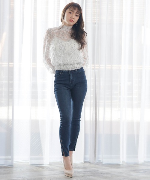 LIPSERVICE（リップサービス）の「サイドクロススキニ-denimパンツ（デニムパンツ・レディース・インディゴブルー/ブラック/ブルー系その他・S/M/XS）」の9枚目の写真